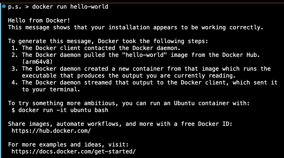 Docker Hello World Output