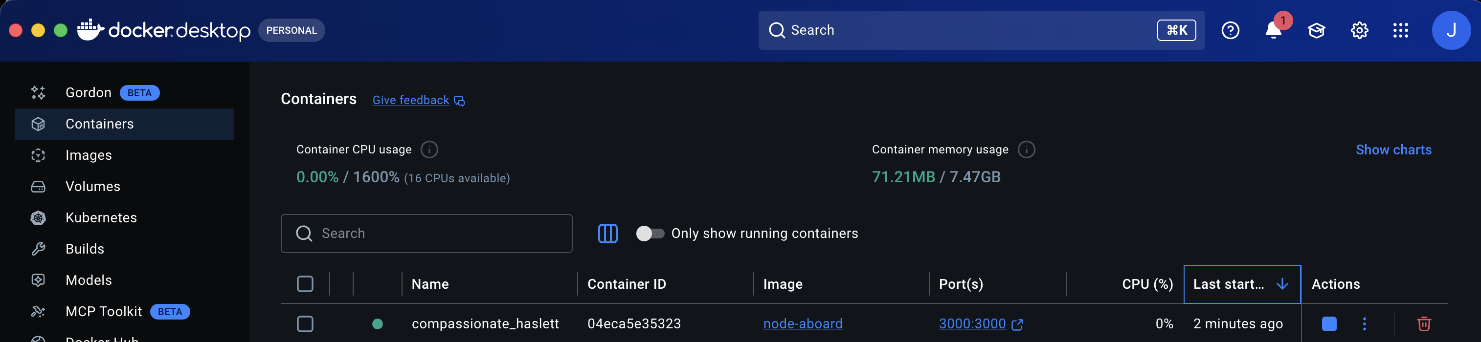 Docker Desktop Container Running